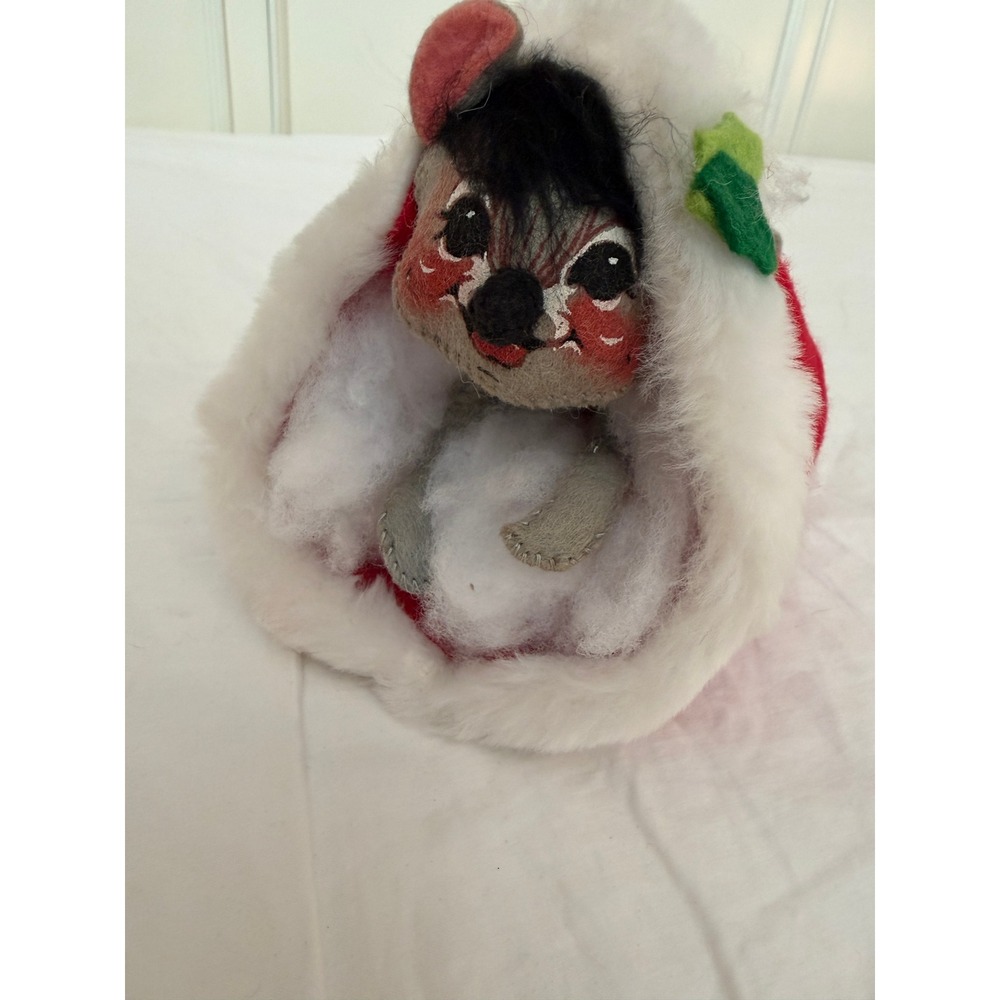 Vintage Annalee Mobilitee Christmas Mouse in Santa Hat Felt Doll Ornament Red - Picture 2 of 4